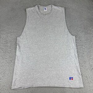 Russell Athletic Shirt Men's Medium Gray Muscle Tank Top 90s Gym Pullover Vtg